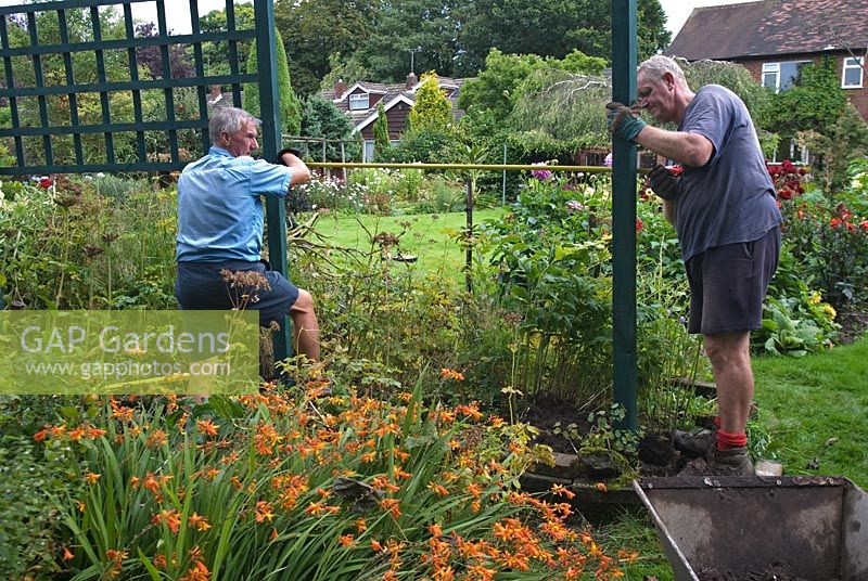 Erecting a trellis in a private garden