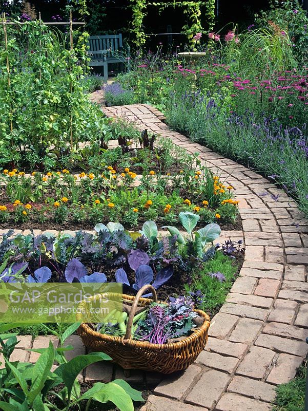 Organic vegetable garden with brick path - Tatton Park Flower show