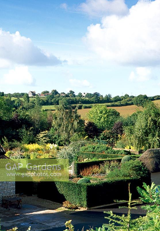 View over the upper garden from car park - Lady Farm, Chelwood, Somerset