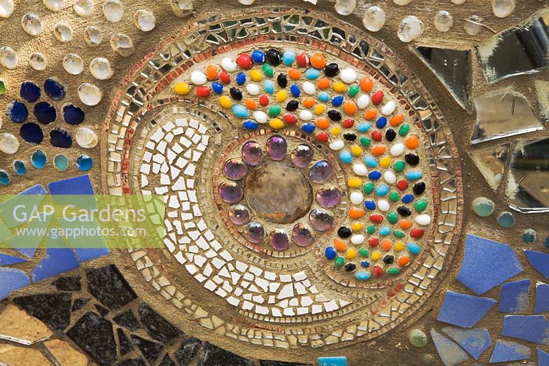 Details of Gaudi inspired mosaic wall