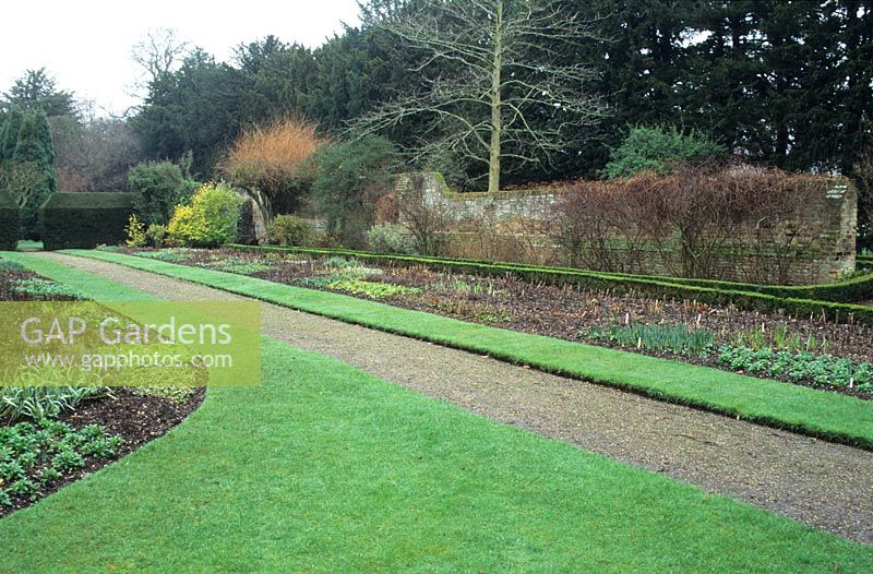 Herbaceous border in February - Fellows' Garden, Clare College, Cambridge