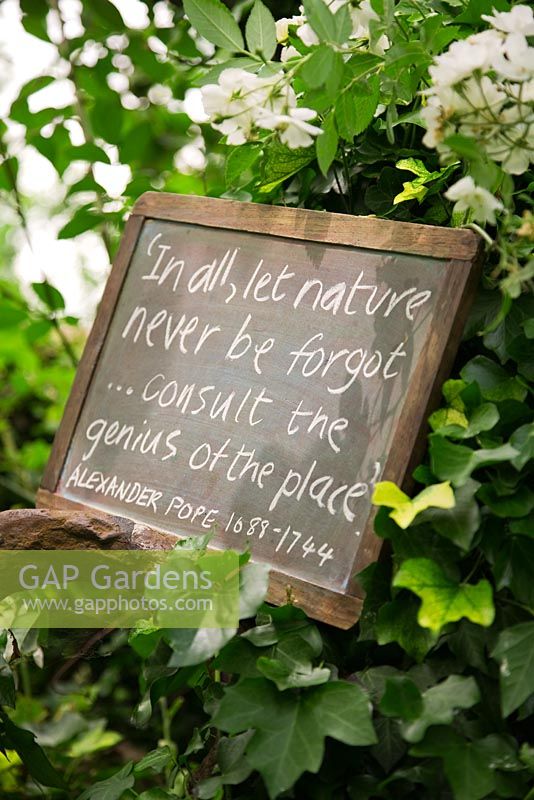 Gardening course. Part of the course showing quote on blackboard reflecting on what we think a garden is.