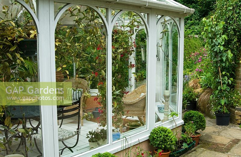 Conservatory. Private Garden, Winchester, Hants, UK. June