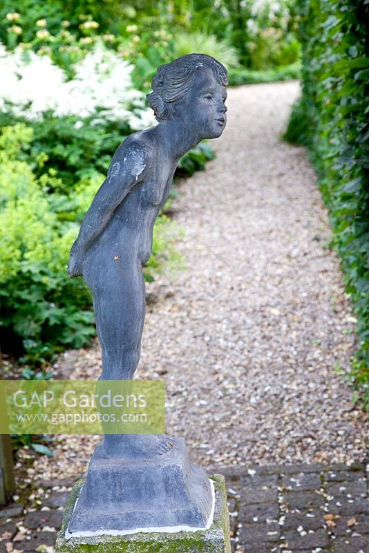 Sculpture and gravel path