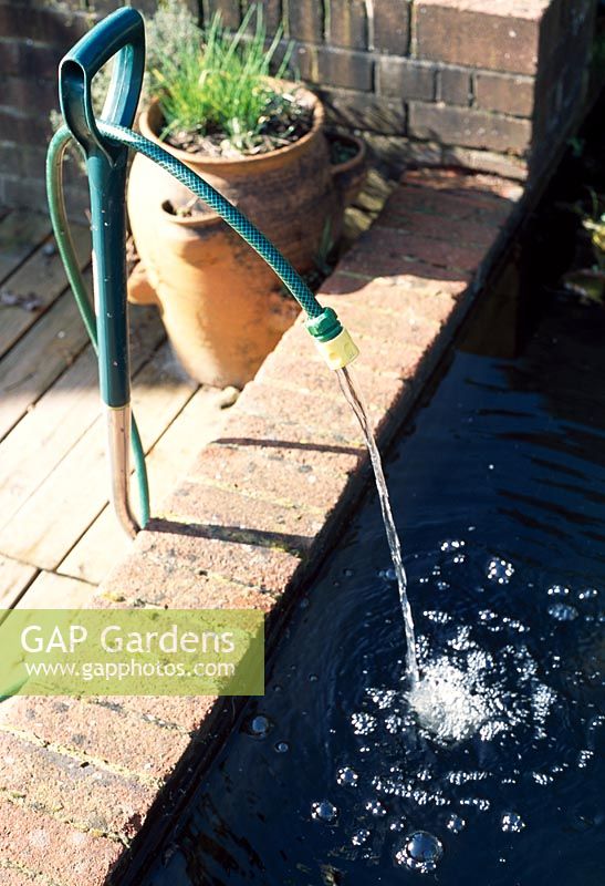 In hot periods, the water level in your pond may need topping up. If you allow the water to fall for about 1m, it will help add oxygen to the water, which is important for your fish.