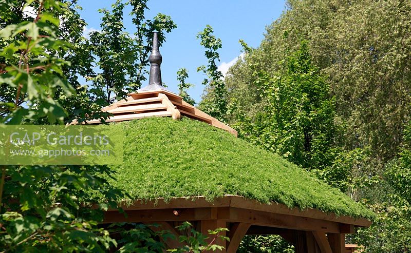 Green roof on gazebo - The Children's Society garden, Gold medal winner, RHS Chelsea Flower Show 2010 
