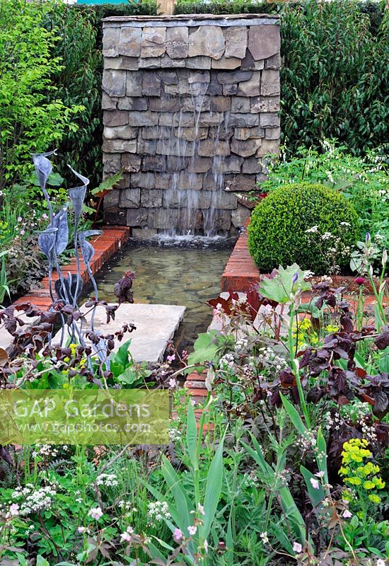 Cascading water feature made with tiles - RHS Malvern Spring Gardeneing Show