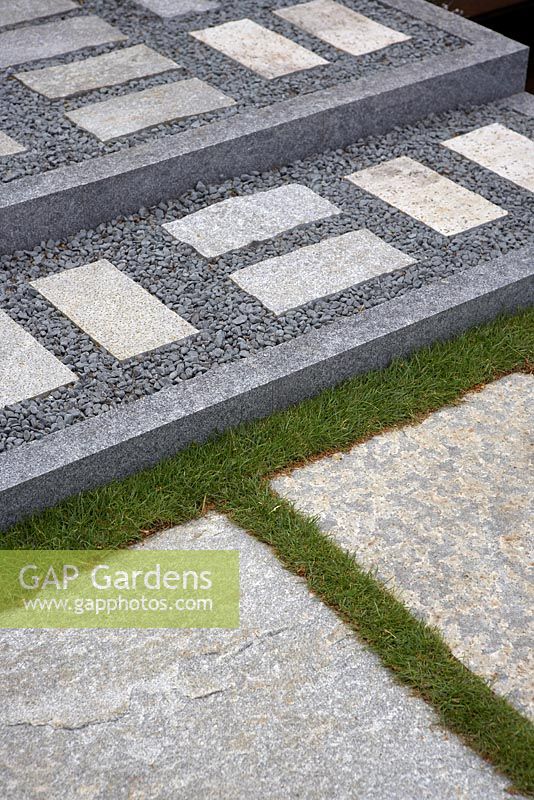 Geometric, gravel, stone and grass inlays. 'Konpira-san' - Gold Medal Winner - RHS Hampton Court Flower Show 2010