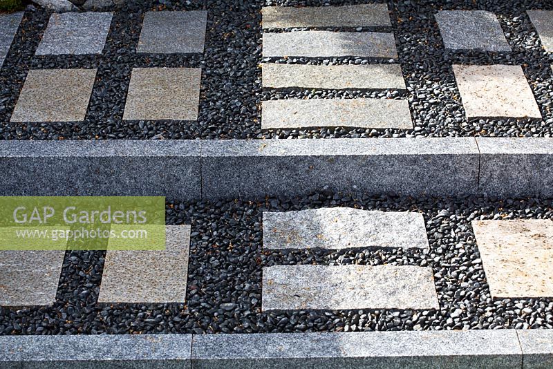 Granite paving and pebble path. 'Konpira-san' - Gold Medal Winner - RHS Hampton Court Flower Show 2010 
 