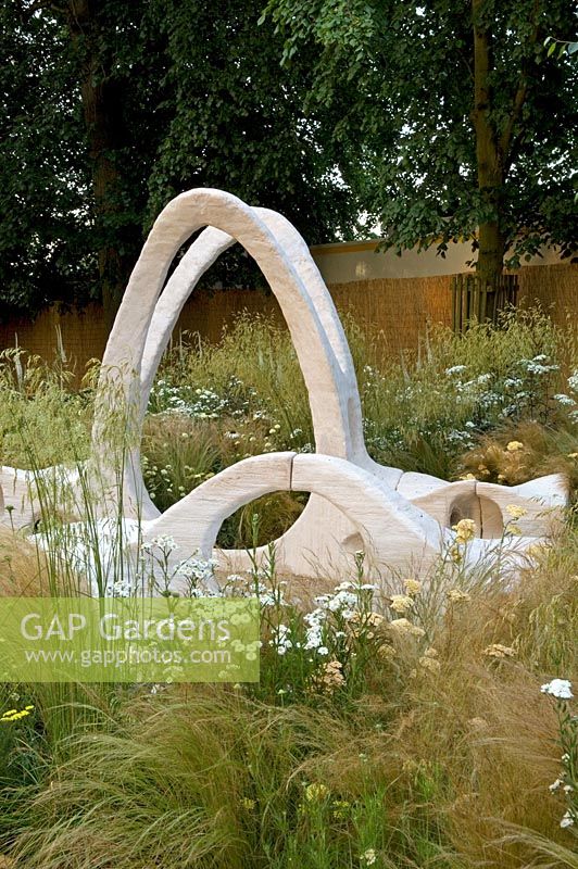 Recycled artificial stone sculpture. 'Together Again - D-Shape Garden' - Gold Medal winner - RHS Hampton Court Flower Show 2010 
 