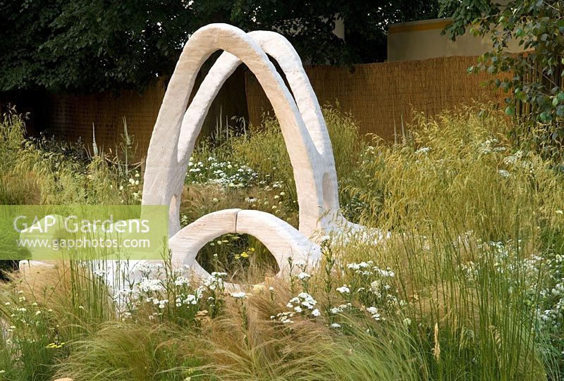 Recycled artificial stone sculpture in
'Together Again - D-shape Garden', Gold medal winner at RHS Hampton Court Flower Show 2010 
