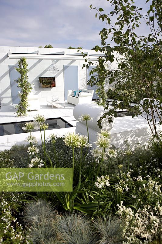 White themed borders - 'The Living Room', Silver medal winner, RHS Hampton Court Flower Show 2010 
 