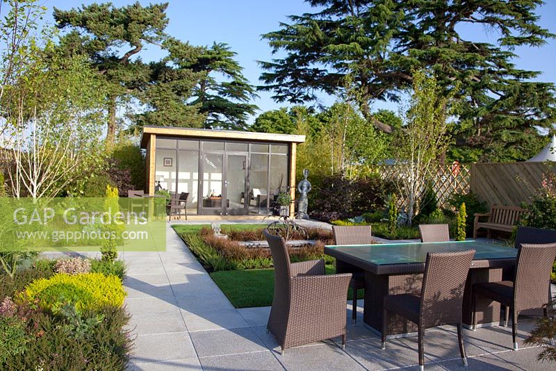 Patio with dining area - 'Work Rest Play', Bronze medal winner at RHS Hampton Court Flower Show 2010