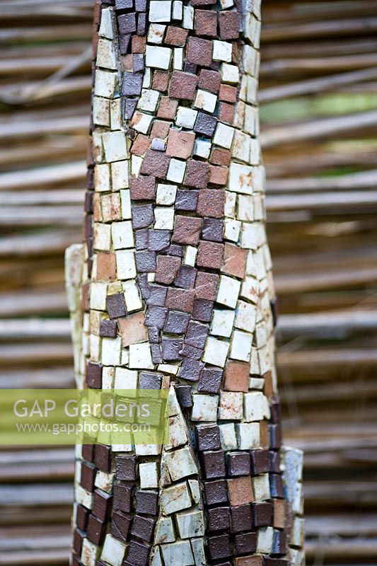 Detail of clay mosaic cone made by Gordon Cooke