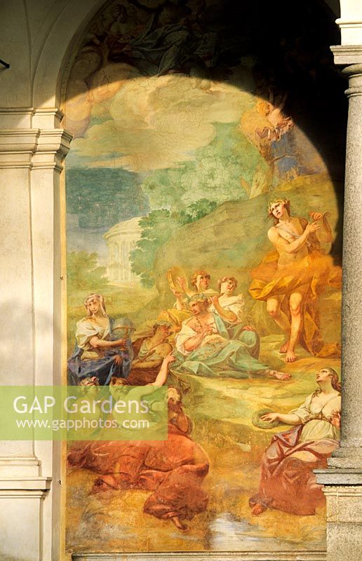 Fresco depicting Apollo and Muses in the shrine - Villa Della Porta Bozzolo, Casalzuigno, Italy