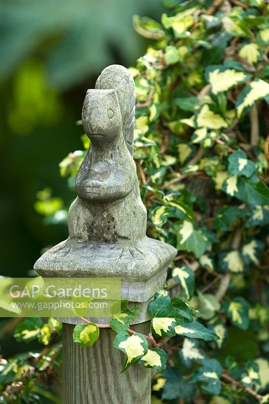 Wooden squirrel post finial with Hedera - Ivy. Parsons Cottage