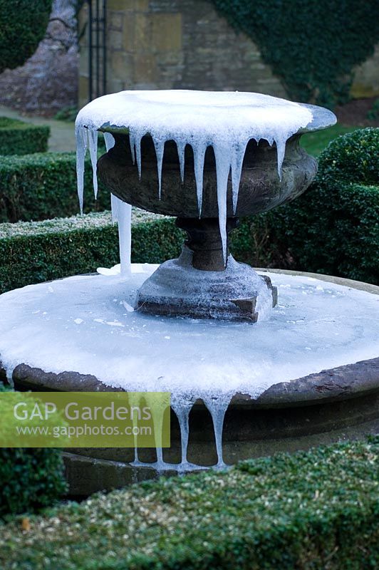 Frozen water fountain - Bourton House Garden, Bourton-on-the-Hill, Moreton-in-Marsh, Gloucestershire 