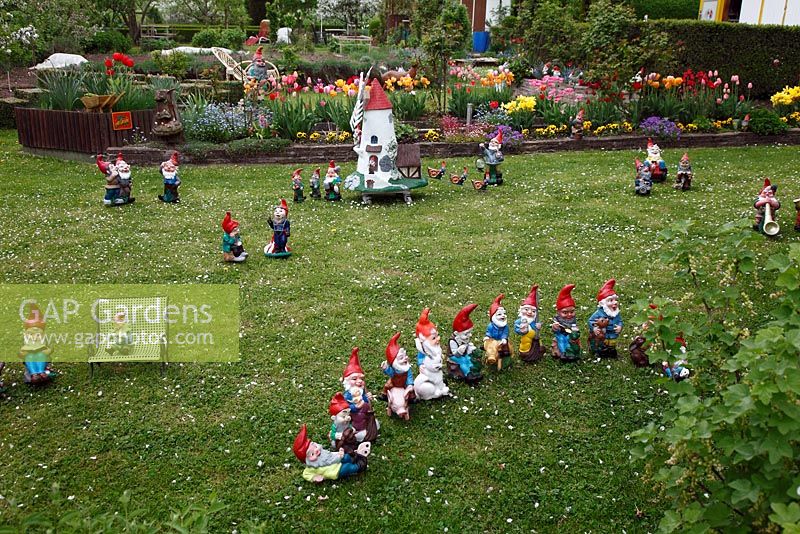 Allotment with garden gnomes