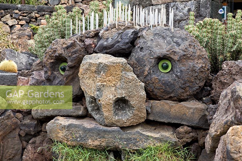 Face in the Rock, waterfall - El Jardin de Cactus, Lanzarote, Canary Islands