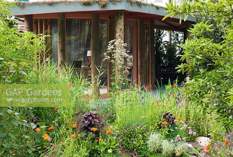 Home office and informal planting in 'The Skyshades Garden - Powered by Light' - Silver Medal Winner, RHS Chelsea Flower Show 2011