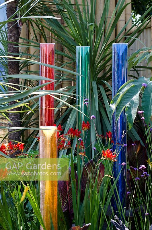 Coloured rain collectors - 'A Precious Warning Garden', Bronze Medal Winner, RHS Hampton Court Flower Show 2011