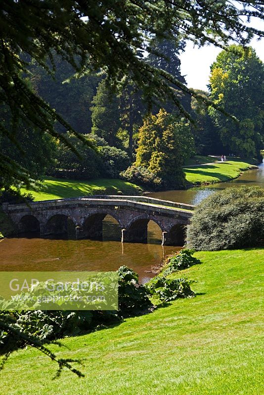 The Palladian Bridge at Stourhead Gardens, Wiltshire, UK,  early September, Designed by Henry Hoare
