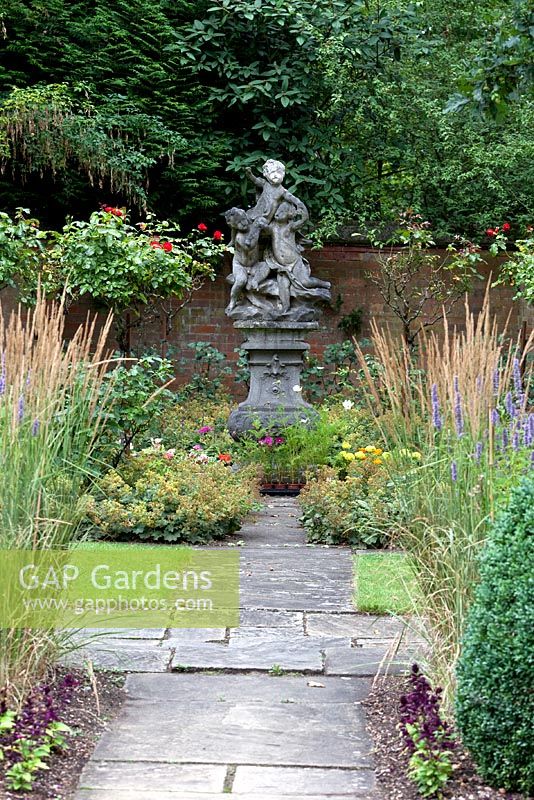 James Pulham and Sons statue in formal garden - Warren House