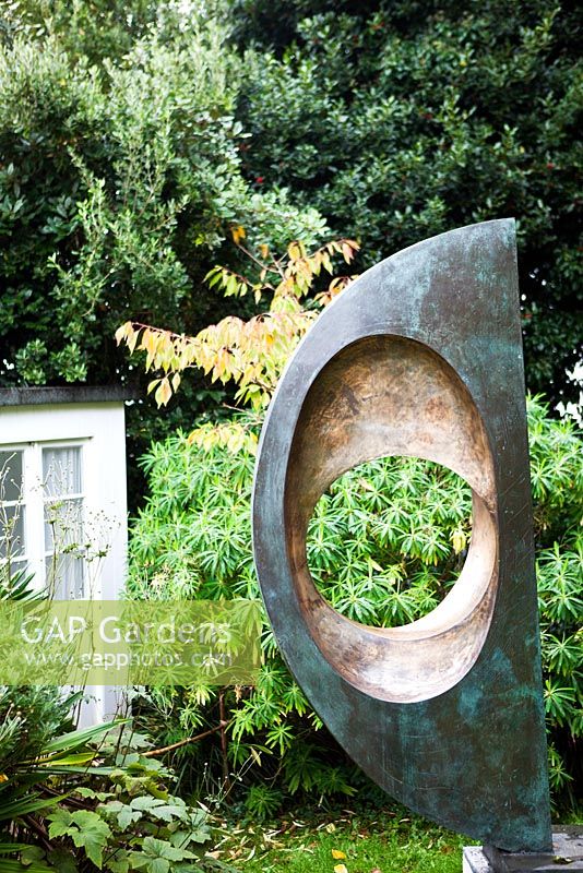 One part of Two Forms Divided Circle - Barbara Hepworth Sculpture Gareden, St Ives, Cornwall, October