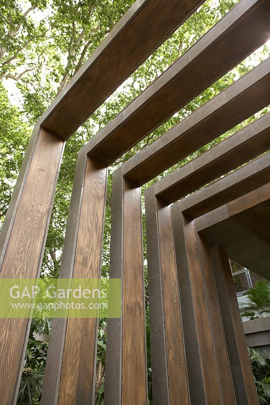 Graphic structure over seating area - 'Tourism Malaysia Garden', Gold Medal Winner, RHS Chelsea Flower Show 2011