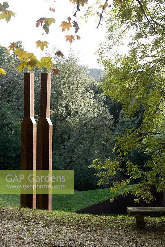 Modern sculptures in garden setting