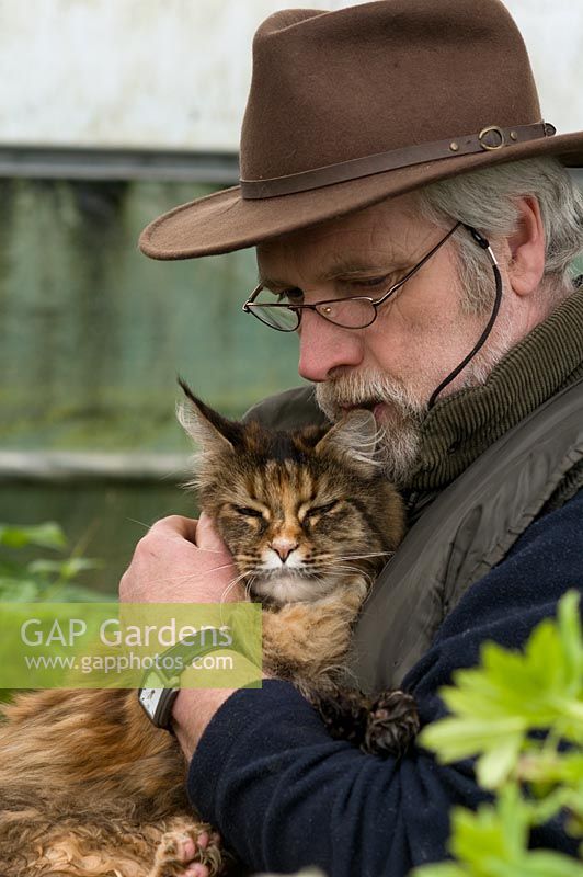 Mike Byford at Hazels Cross Farm with cat