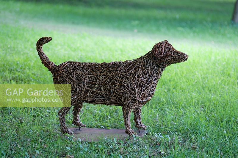 Dog sculpture in the Stumpery, Highgrove Garden, August 2007. 