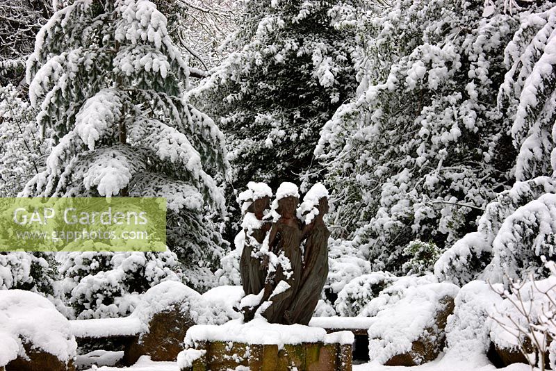 Daughters of Odessa sculpture covered in snow, Highgrove Garden, January 2010.  