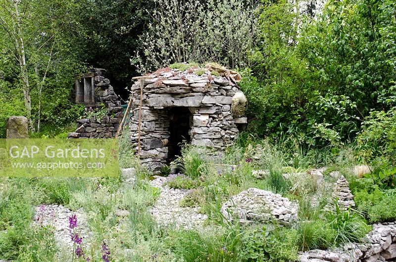 Pepa's Story, depicting Slovenian Karst region with limestone Shepherd's hut and showing the biodiversity of the region's dry meadows - RHS Chelsea Flower Show 2012