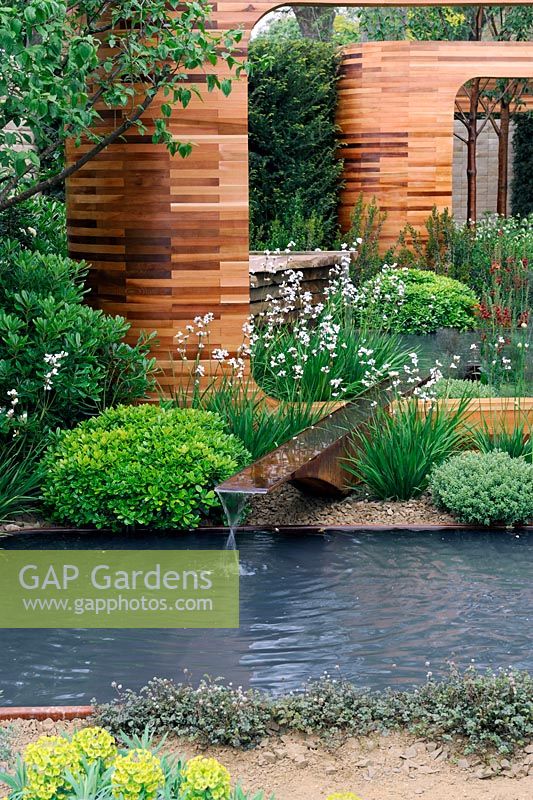 Water feature in the Homebase Teenager Cancer Trust garden, RHS Chelsea Flower show 2012. 