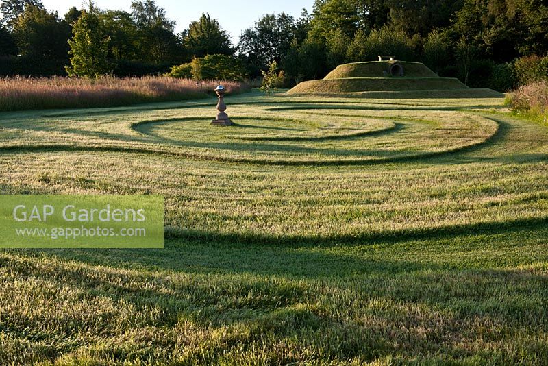 Mown lawn with labyrinth pattern 