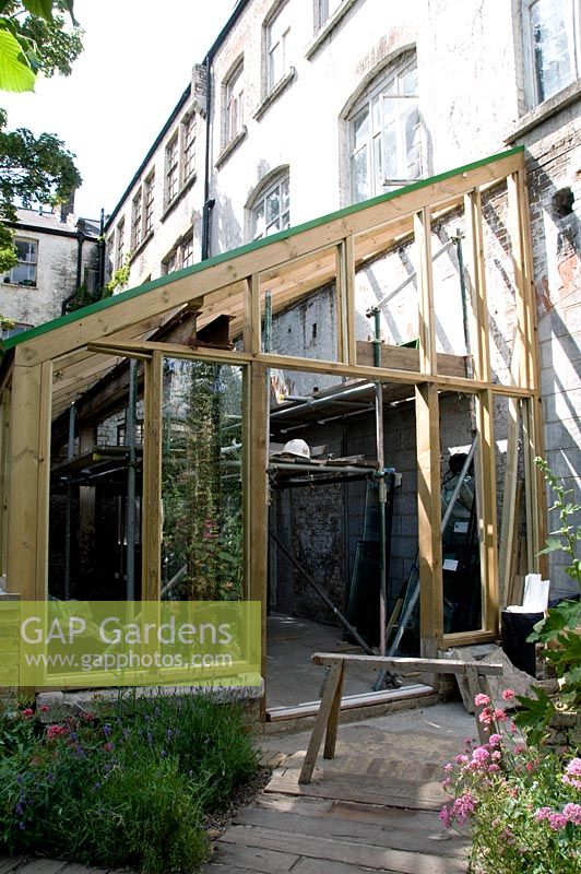 The Dalston Pineapple House under construction, Dalston Eastern Curve Garden, an urban community garden in the London Borough of Hackney