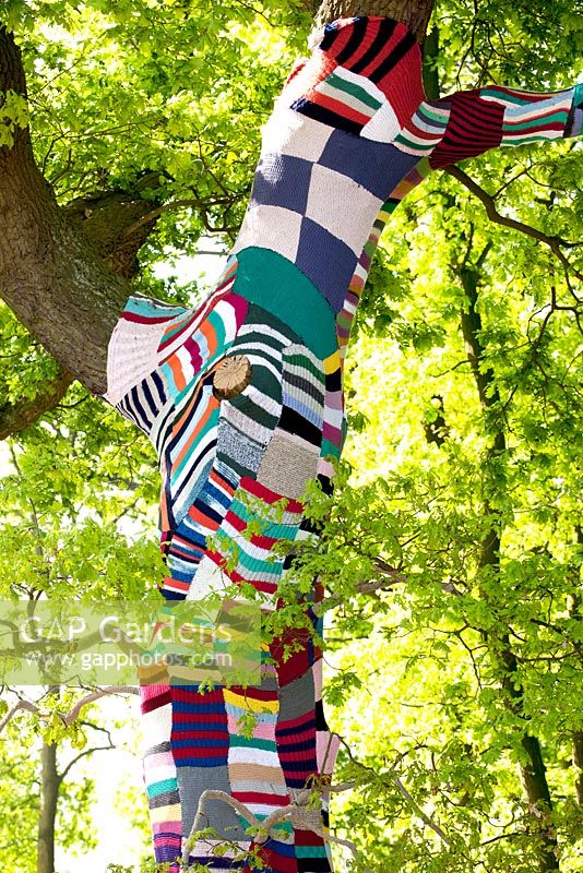 The Floriade show 2012 /Venlo/Holland. Colourful knitted tree.