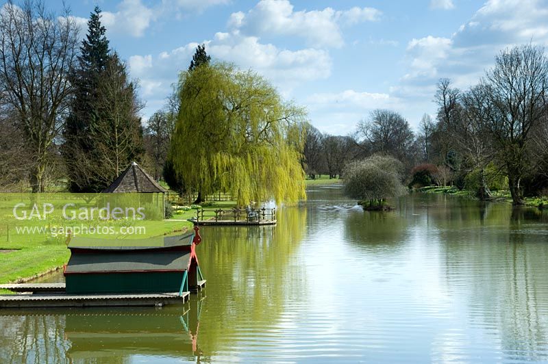 Boathouse, lake and weeping willlow - Chippenham Park, Cambridgeshire 