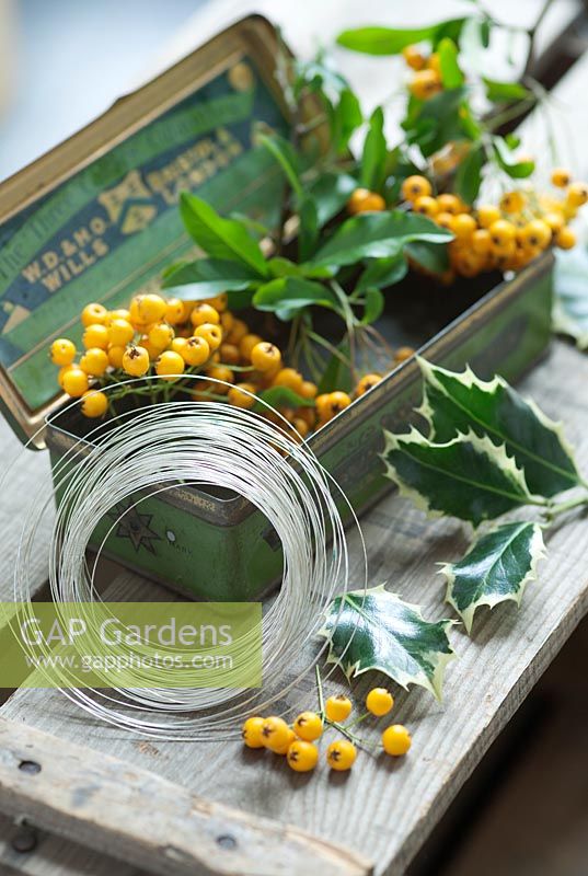 Materials required for making Pyracantha and holly decorations