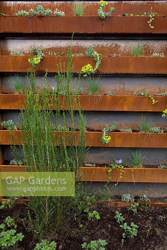 Corten steel rusted plant wall at the Floriade 2012 world Horticultural Expo Venlo Holland