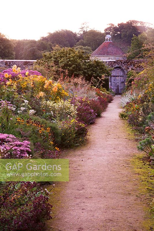 Double herbaceous perennial border in September - Parham, West Sussex
