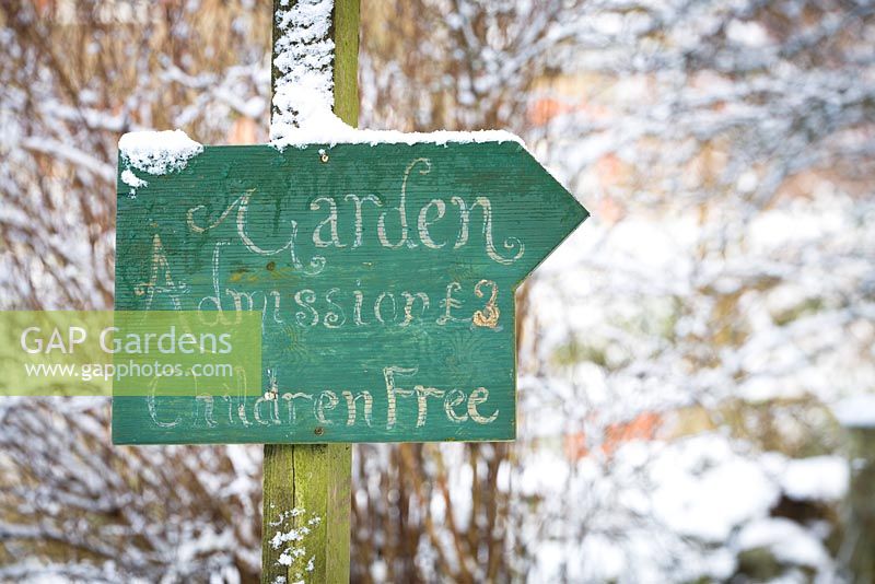 Entrance to the garden at Glebe Cottage on a snowy winter's day
