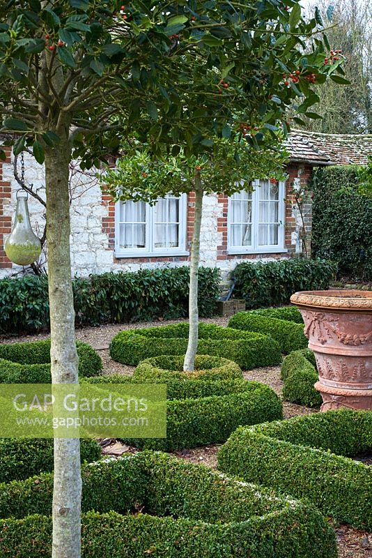 Miniature Topiary Garden and decorative urn - The Old Rectory, Surrey