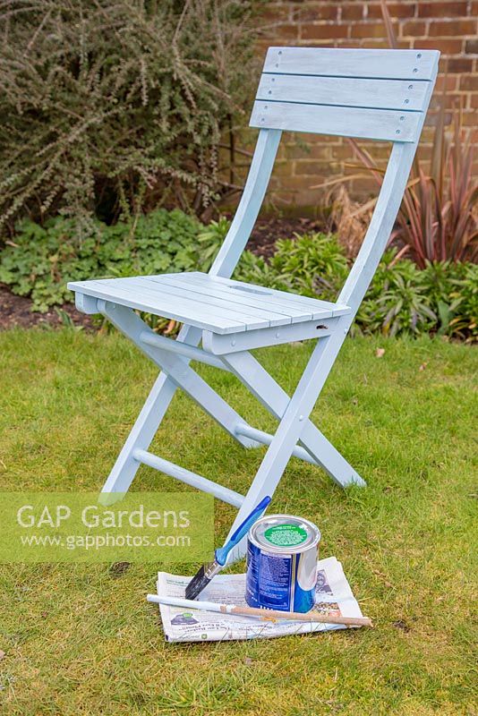 Newly painted wooden chair painted in Pastel Blue paint