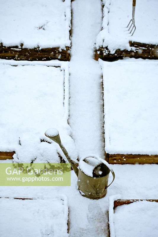 Vegetable garden on a snowy day