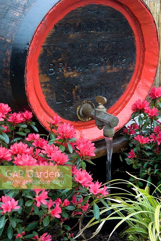 Water feature created from an old beer barrel - Harrogate Spring Flower Show 2013