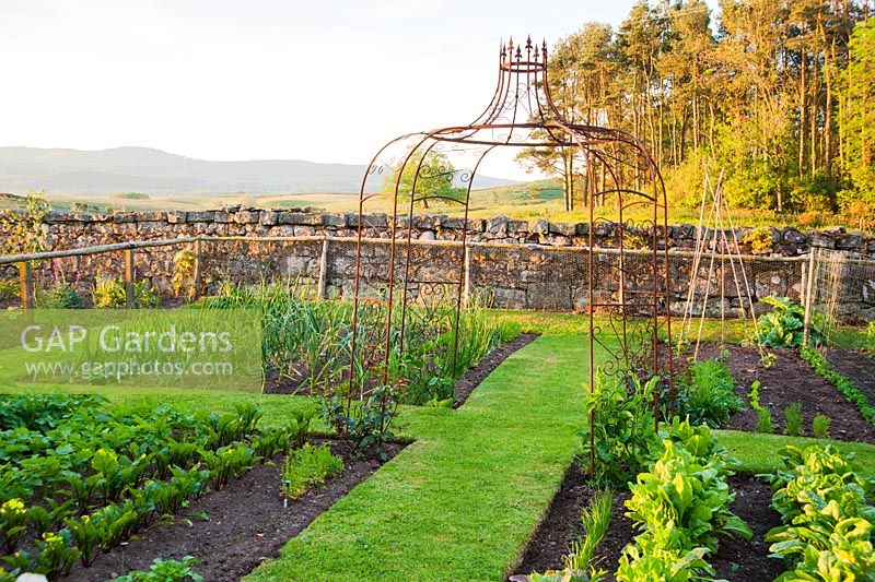 Metal structure in the centre of the vegetable patch. Fowberry Mains Farmhouse, Wooler, Northumberland, UK