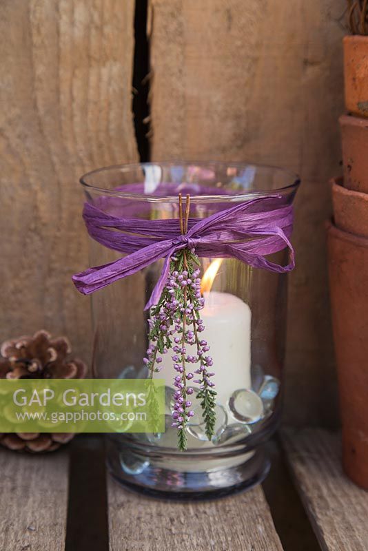 Glass candle with Heather