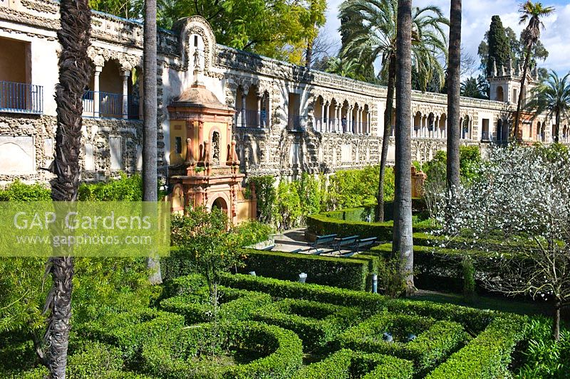 The Ladies Garden and the Galera del Grutesco at the Real Alcazar, Seville, Andalusia, Spain